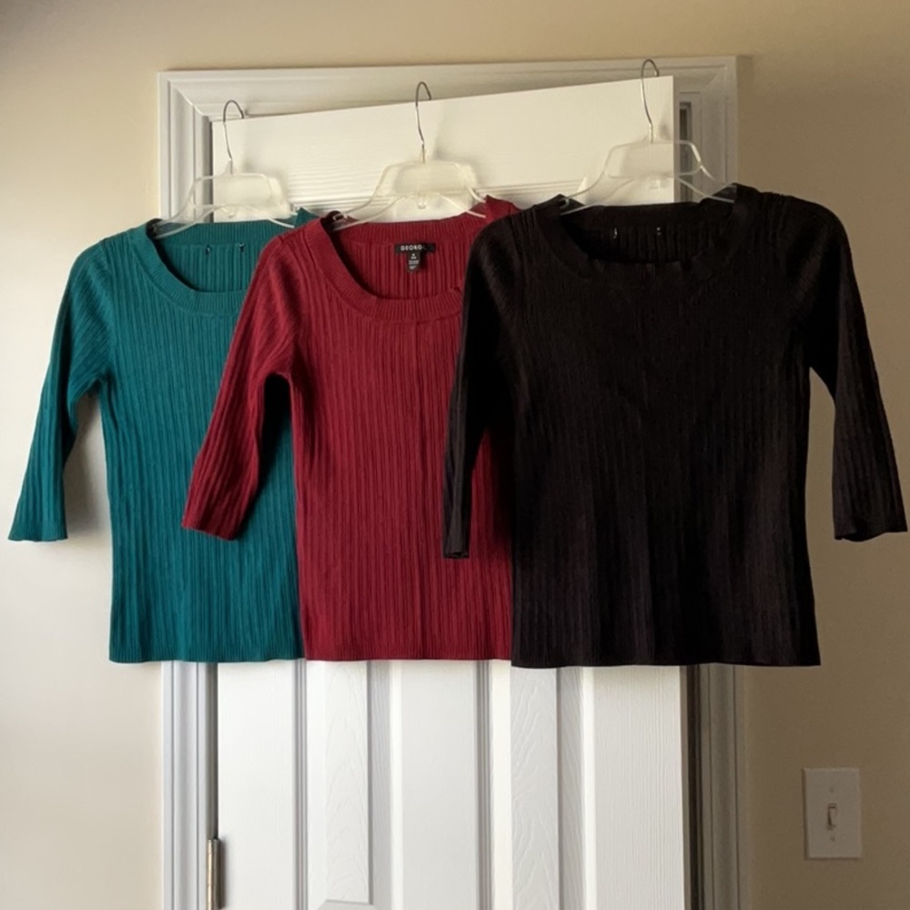 Ribbed Knit Sweater Tops in Teal, Burgundy and Black